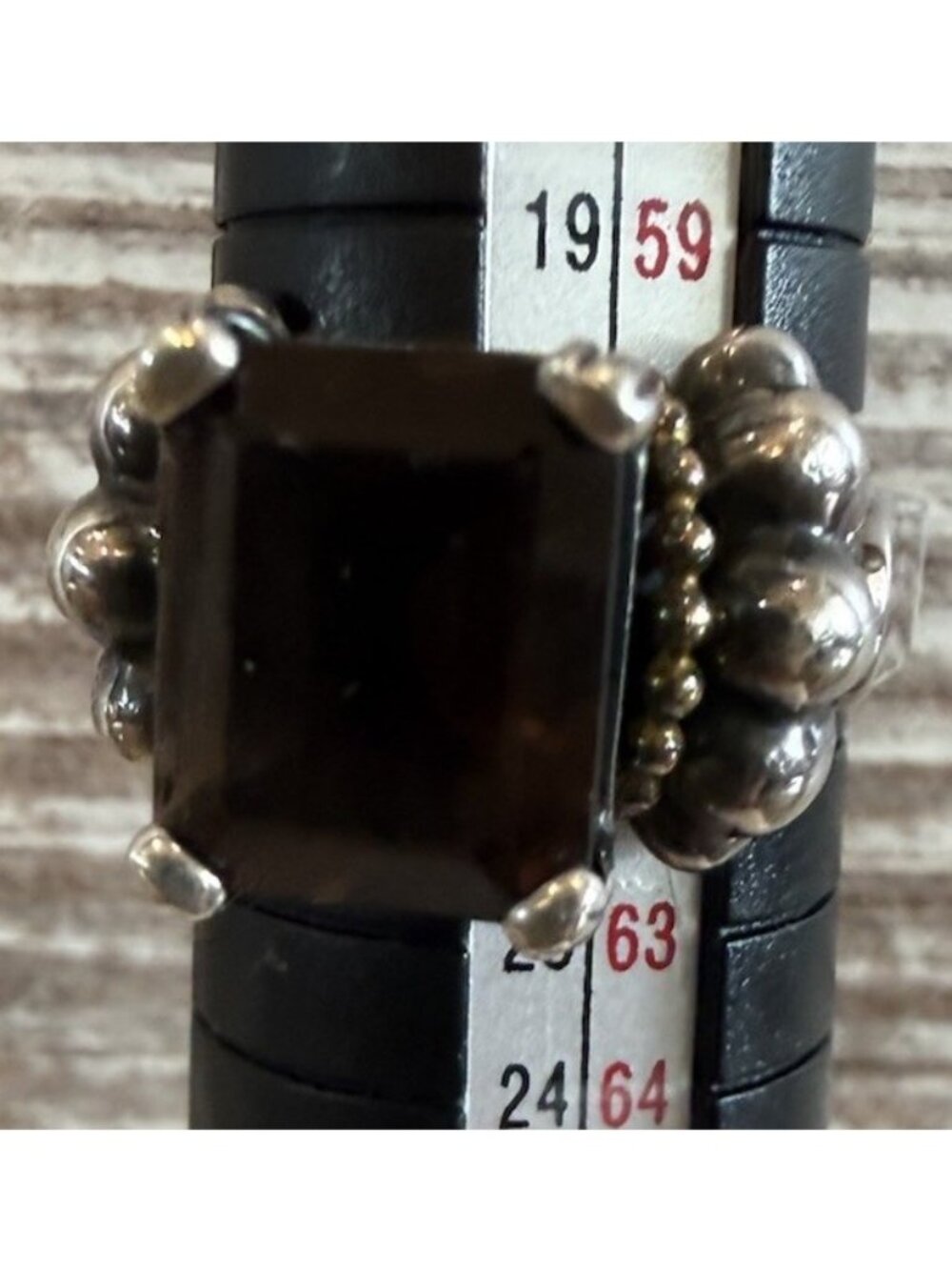 925 Sterling Silver 18 KT Gold  Caviar Smoky Topaz Ring Size 9.5” Vintage